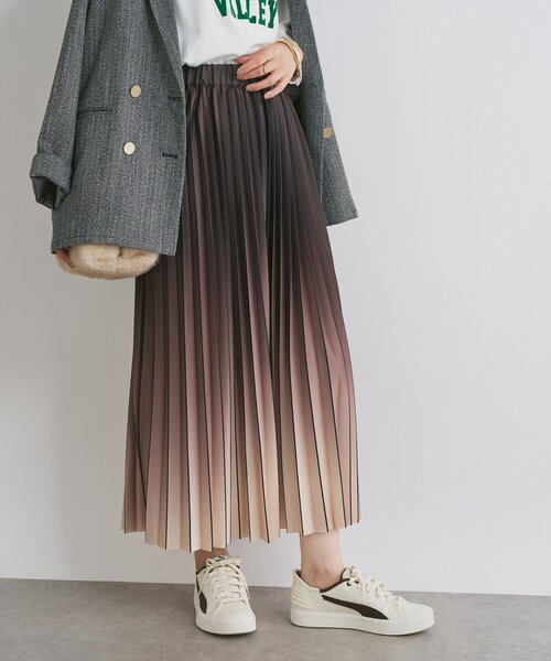 un dix cors(アンディコール)の「《オンオフ兼用・ウエスト総ゴム》グラデーションニットプリーツスカート(スカート・レディース・ブラック/ブラウン・FREE)」の1枚目の写真