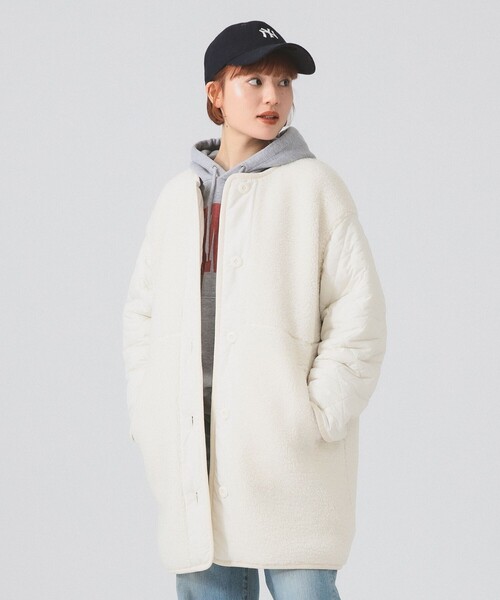 Ray BEAMS（レイビームス）の「ボア キルト リバーシブル コート（ノーカラーコート・レディース・オフホワイト/ブラック/オリーブ・0/1）」の10枚目の写真