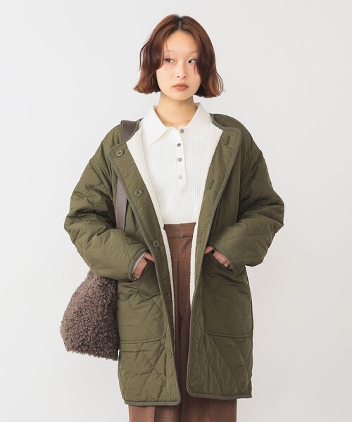 Ray BEAMS（レイビームス）の「ボア キルト リバーシブル コート（ノーカラーコート・レディース・オフホワイト/ブラック/オリーブ・0/1）」の20枚目の写真