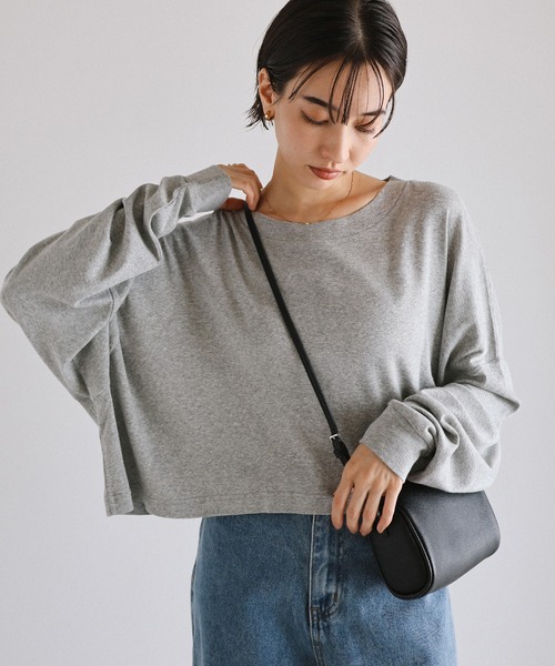 evernavy（エバーネイビー）の「ソフトフライス長袖Tシャツ 《ショート丈 》（Tシャツ/カットソー・レディース・ブラック/杢グレー/オフホワイト/チョコ・M）」の6枚目の写真