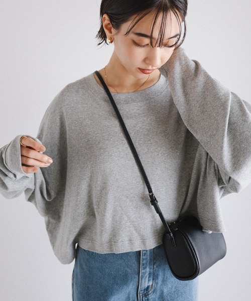 evernavy（エバーネイビー）の「ソフトフライス長袖Tシャツ 《ショート丈 》（Tシャツ/カットソー・レディース・ブラック/杢グレー/オフホワイト/チョコ・M）」の9枚目の写真