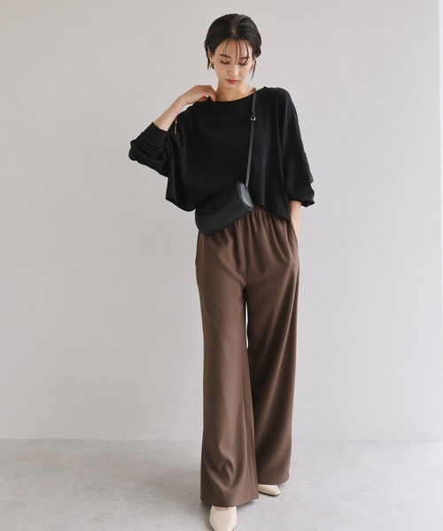 evernavy（エバーネイビー）の「ソフトフライス長袖Tシャツ 《ショート丈 》（Tシャツ/カットソー・レディース・ブラック/杢グレー/オフホワイト/チョコ・M）」の20枚目の写真