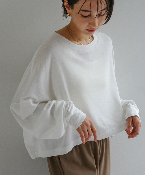 evernavy（エバーネイビー）の「ソフトフライス長袖Tシャツ 《ショート丈 》（Tシャツ/カットソー・レディース・ブラック/杢グレー/オフホワイト/チョコ・M）」の21枚目の写真