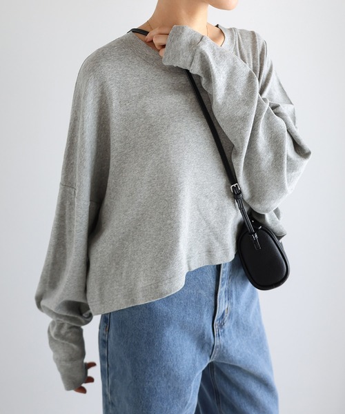 evernavy（エバーネイビー）の「ソフトフライス長袖Tシャツ 《ショート丈 》（Tシャツ/カットソー・レディース・ブラック/杢グレー/オフホワイト/チョコ・M）」の13枚目の写真