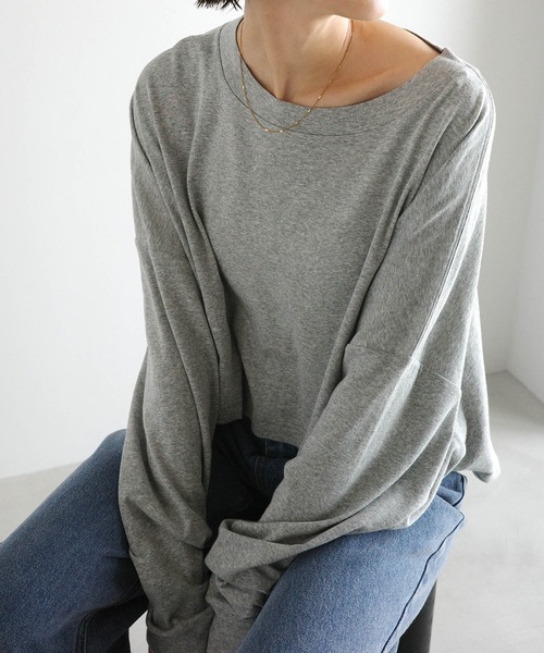 evernavy（エバーネイビー）の「ソフトフライス長袖Tシャツ 《ショート丈 》（Tシャツ/カットソー・レディース・ブラック/杢グレー/オフホワイト/チョコ・M）」の15枚目の写真