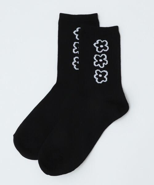 WEGO(ウィゴー)の「WEGO/手書き風3連フラワーソックス(ソックス/靴下・レディース・ブルー/ホワイト/ブラック・23-25cm)」の8枚目の写真