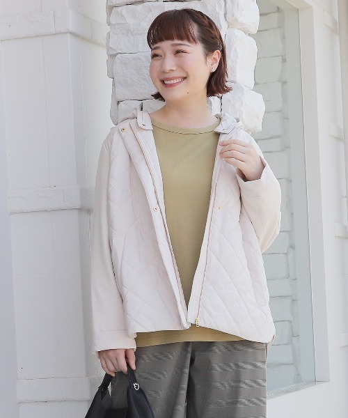 セール】【L～6L 大きいサイズ】異素材切替え中綿キルトジャケット