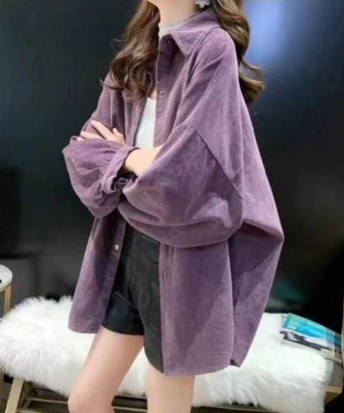 yuue' ( wear )(ユーイ)の「オーバーサイズコーデュロイシャツ(シャツ/ブラウス・レディース・キャメル/パープル/ブラック・FREE)」の7枚目の写真