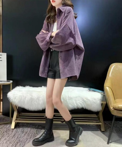 yuue' ( wear )(ユーイ)の「オーバーサイズコーデュロイシャツ(シャツ/ブラウス・レディース・キャメル/パープル/ブラック・FREE)」の9枚目の写真
