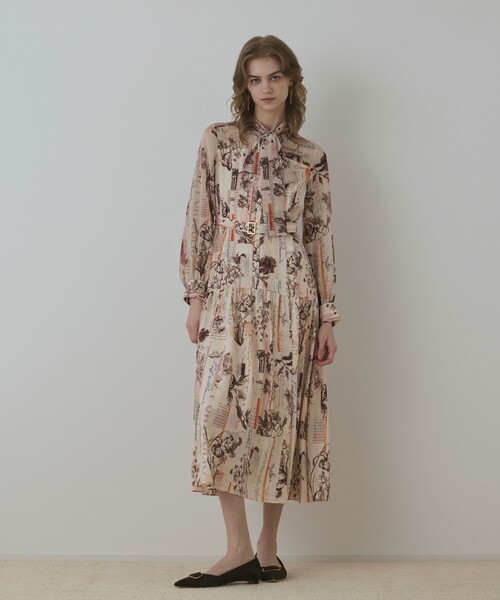 セール】ロゴフラワ－プリントボウタイワンピース（ワンピース