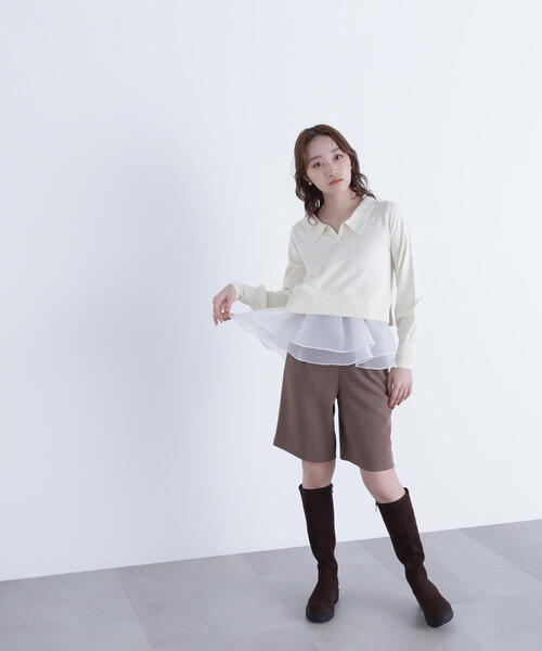 NATURAL BEAUTY BASIC(ナチュラルビューティーベーシック)の「◇オーガンドッキングスキッパーニット(ニット/セーター・レディース・ブラック/グレー系その他/オフホワイト・FREE)」の7枚目の写真