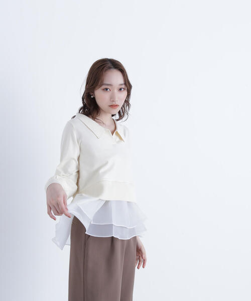NATURAL BEAUTY BASIC(ナチュラルビューティーベーシック)の「◇オーガンドッキングスキッパーニット(ニット/セーター・レディース・ブラック/グレー系その他/オフホワイト・FREE)」の8枚目の写真