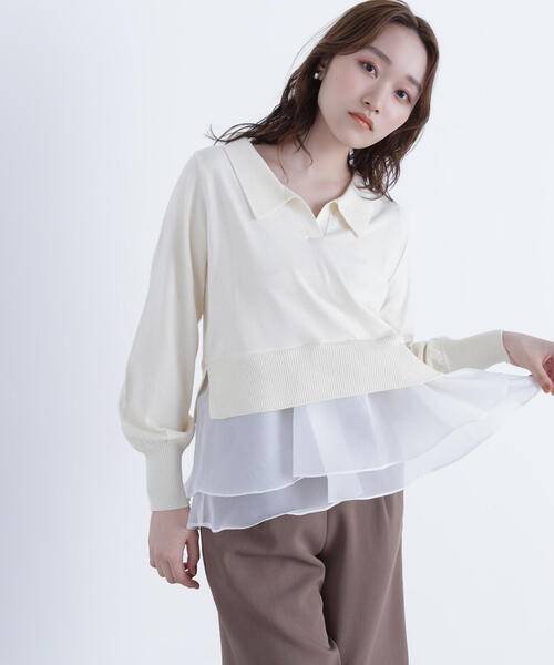 NATURAL BEAUTY BASIC(ナチュラルビューティーベーシック)の「◇オーガンドッキングスキッパーニット(ニット/セーター・レディース・ブラック/グレー系その他/オフホワイト・FREE)」の12枚目の写真