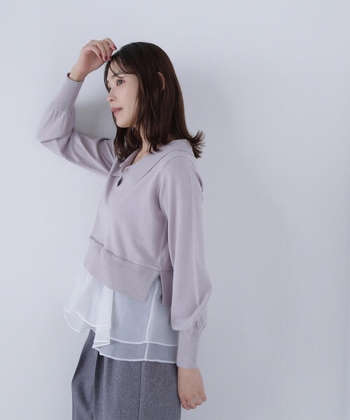 NATURAL BEAUTY BASIC(ナチュラルビューティーベーシック)の「◇オーガンドッキングスキッパーニット(ニット/セーター・レディース・ブラック/グレー系その他/オフホワイト・FREE)」の3枚目の写真