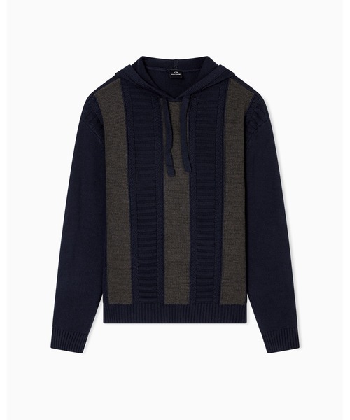 ARMANI EXCHANGE（アルマーニエクスチェンジ）の「【A|X アルマーニ エクスチェンジ】ストライプ フーデッドニットプルオーバー（ニット/セーター・メンズ・ネイビー・LARGE/MEDIUM/SMALL/X-LARGE/X-SMALL）」の5枚目の写真