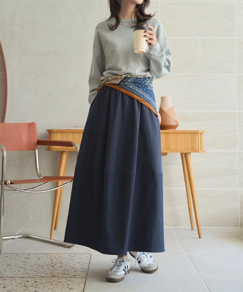 KOBE LETTUCE（コウベレタス）の「[ 2点セット ] スカーフ付き切替フレアスカート（スカート・レディース・ブラック/ネイビー/ブラウン・M）」の13枚目の写真