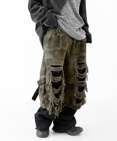 minsobi（ミンソビ）の「[プレミアムエディション]クラッシュミリタリーカーゴパンツ（カーゴパンツ・メンズ・カーキ・FREE）」の2枚目の写真