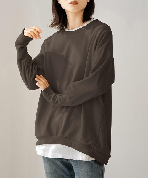 ONEP STAR（ワンピスター）の「リブ付きカジュアルスウェットトップス（Tシャツ/カットソー・レディース・ベージュ/ブラウン/ライトグレー/ブラック/ピンク/ダークグレー・MEDIUM/LARGE）」の4枚目の写真
