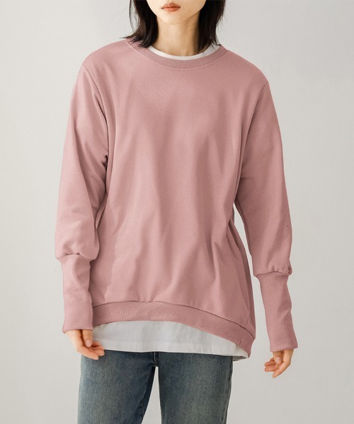 ONEP STAR（ワンピスター）の「リブ付きカジュアルスウェットトップス（Tシャツ/カットソー・レディース・ベージュ/ブラウン/ライトグレー/ブラック/ピンク/ダークグレー・MEDIUM/LARGE）」の6枚目の写真