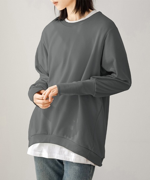ONEP STAR（ワンピスター）の「リブ付きカジュアルスウェットトップス（Tシャツ/カットソー・レディース・ベージュ/ブラウン/ライトグレー/ブラック/ピンク/ダークグレー・MEDIUM/LARGE）」の3枚目の写真