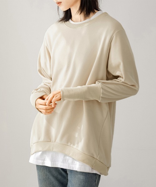 ONEP STAR（ワンピスター）の「リブ付きカジュアルスウェットトップス（Tシャツ/カットソー・レディース・ベージュ/ブラウン/ライトグレー/ブラック/ピンク/ダークグレー・MEDIUM/LARGE）」の11枚目の写真