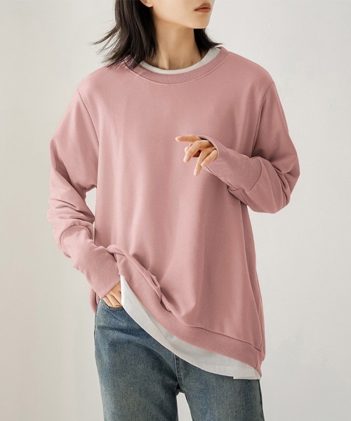 ONEP STAR（ワンピスター）の「リブ付きカジュアルスウェットトップス（Tシャツ/カットソー・レディース・ベージュ/ブラウン/ライトグレー/ブラック/ピンク/ダークグレー・MEDIUM/LARGE）」の14枚目の写真