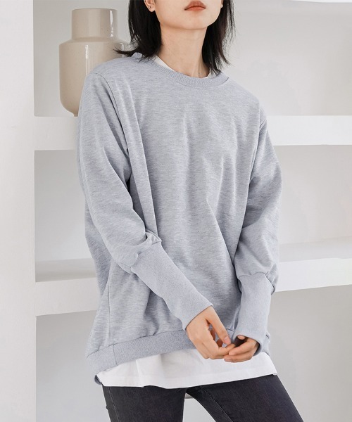 ONEP STAR（ワンピスター）の「リブ付きカジュアルスウェットトップス（Tシャツ/カットソー・レディース・ベージュ/ブラウン/ライトグレー/ブラック/ピンク/ダークグレー・MEDIUM/LARGE）」の18枚目の写真