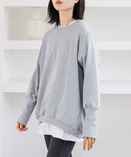 ONEP STAR（ワンピスター）の「リブ付きカジュアルスウェットトップス（Tシャツ/カットソー・レディース・ベージュ/ブラウン/ライトグレー/ブラック/ピンク/ダークグレー・MEDIUM/LARGE）」の17枚目の写真