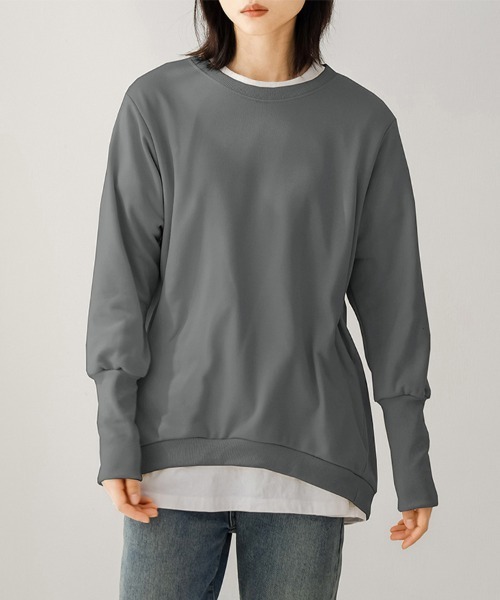 ONEP STAR（ワンピスター）の「リブ付きカジュアルスウェットトップス（Tシャツ/カットソー・レディース・ベージュ/ブラウン/ライトグレー/ブラック/ピンク/ダークグレー・MEDIUM/LARGE）」の22枚目の写真