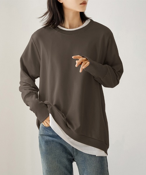 ONEP STAR（ワンピスター）の「リブ付きカジュアルスウェットトップス（Tシャツ/カットソー・レディース・ベージュ/ブラウン/ライトグレー/ブラック/ピンク/ダークグレー・MEDIUM/LARGE）」の19枚目の写真