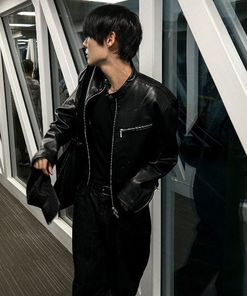 レザー製ライダージャケット 黒 トオブプレミアムクロップドレザージャケット（ライダースジャケット