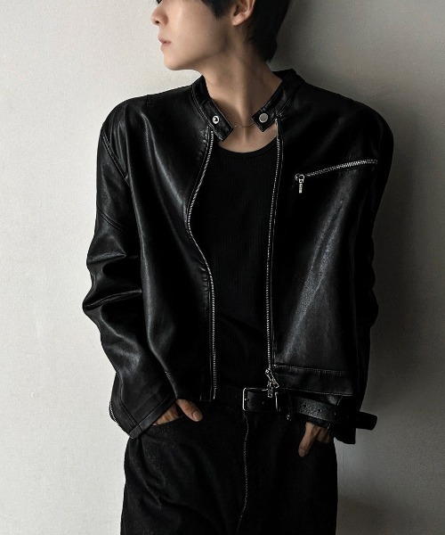 セール】トオブプレミアムクロップドレザージャケット（ライダース