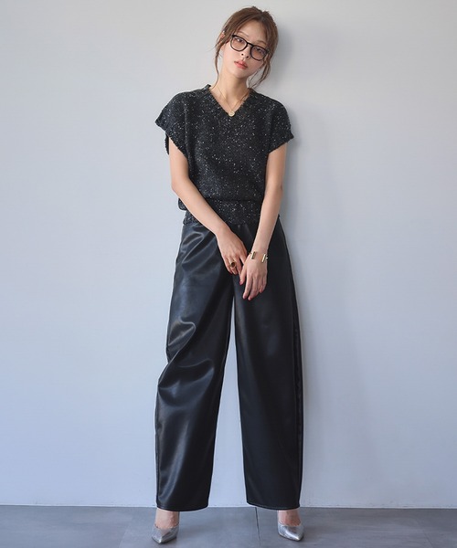 フェイクレザー カーブパンツ【洗える】（その他パンツ）｜ELFRANK