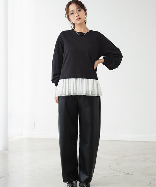 2025AW】フェイクレザー カーブパンツ【洗える】（その他パンツ