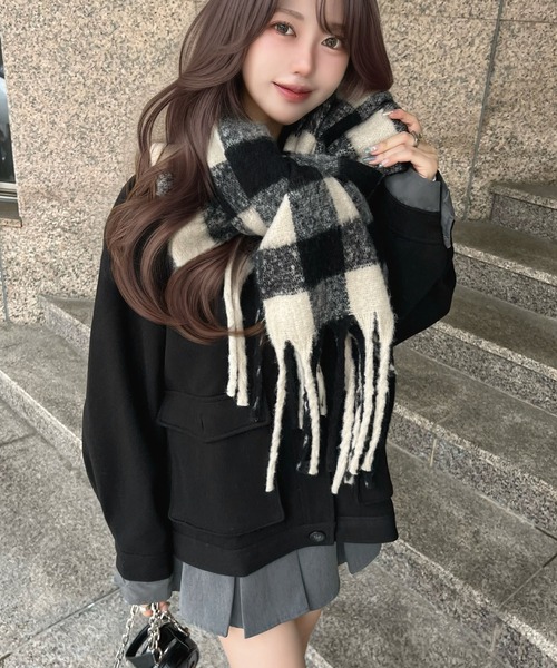 CHARME BY MICOLA(シャルムバイミコラ)の「AWトレンド♪衿シャツレイヤードフェイクウールポロジャケット(その他アウター・レディース・チャコールグレー/ブラック・FREE)」の7枚目の写真