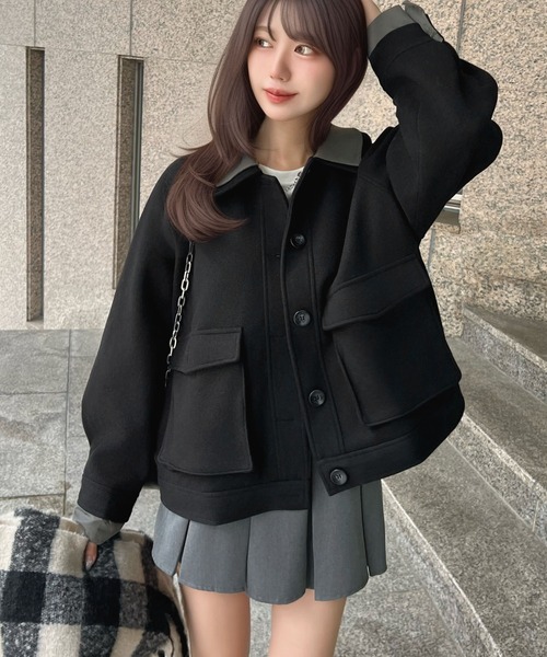 CHARME BY MICOLA(シャルムバイミコラ)の「AWトレンド♪衿シャツレイヤードフェイクウールポロジャケット(その他アウター・レディース・チャコールグレー/ブラック・FREE)」の20枚目の写真