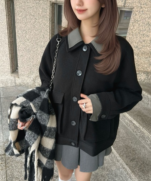 CHARME BY MICOLA(シャルムバイミコラ)の「AWトレンド♪衿シャツレイヤードフェイクウールポロジャケット(その他アウター・レディース・チャコールグレー/ブラック・FREE)」の21枚目の写真