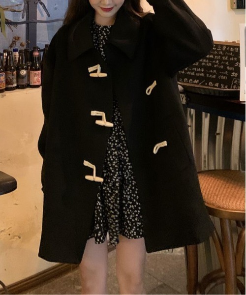 セール】シンプルミドル丈ダッフルコート/ステンカラー/ジャケット