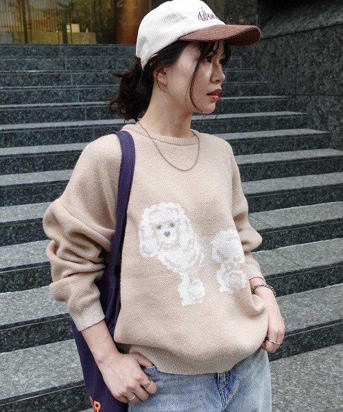 セール】DOG柄ジャガードニットプルオーバー（ニット/セーター