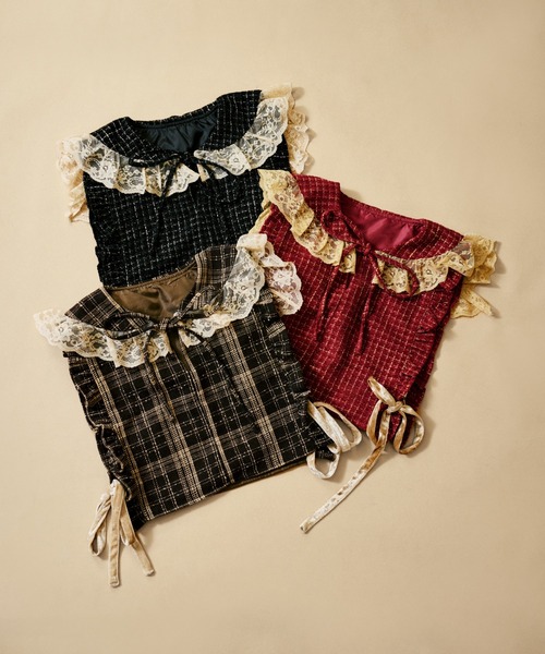 kutir(クティール)の「【クティールとレトロ】【セットアップ着用可】レースツイードリボンベスト(ベスト・レディース・レッド/ブラウン/ブラック・FREE)」の4枚目の写真