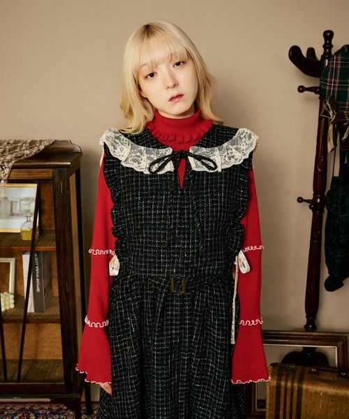 kutir(クティール)の「【クティールとレトロ】【セットアップ着用可】レースツイードリボンベスト(ベスト・レディース・レッド/ブラウン/ブラック・FREE)」の5枚目の写真