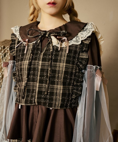 kutir(クティール)の「【クティールとレトロ】【セットアップ着用可】レースツイードリボンベスト(ベスト・レディース・レッド/ブラウン/ブラック・FREE)」の15枚目の写真