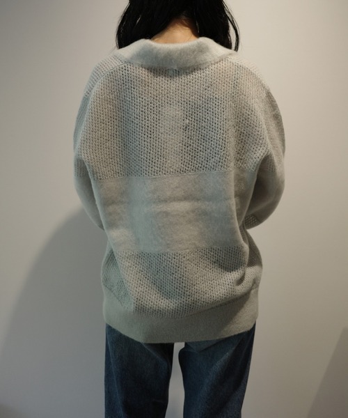 MANOF（マノフ）の「MANOF MOHAIR POLO KNIT（ニット/セーター・レディース・ライトブルー/ホワイト/ダークグレー・FREE）」の6枚目の写真