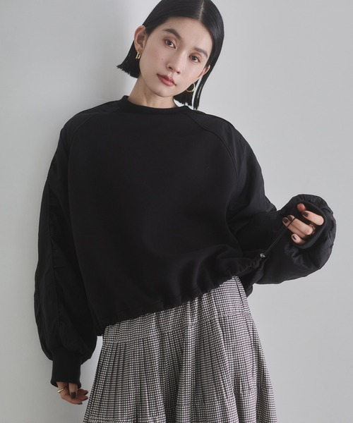 hunch（ハンチ）の「ダンボールナイロン ドッキングトップス（スウェット・レディース・ダークカーキ/アイボリー/ブラック・FREE）」の13枚目の写真