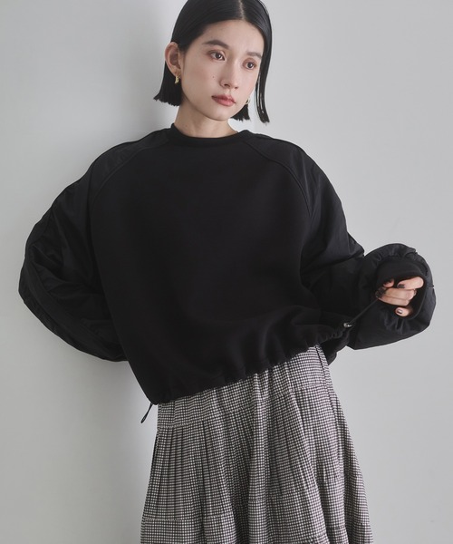 hunch（ハンチ）の「ダンボールナイロン ドッキングトップス（スウェット・レディース・ダークカーキ/アイボリー/ブラック・FREE）」の14枚目の写真