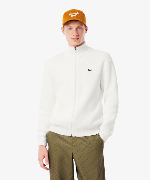 LACOSTE（ラコステ）の「コットンブレンドジップアップセーター / ドライバーズニット（ニット/セーター・メンズ・ホワイト/ネイビー・3/4/5）」の2枚目の写真
