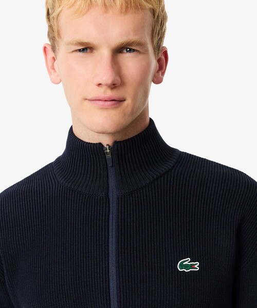 LACOSTE（ラコステ）の「コットンブレンドジップアップセーター / ドライバーズニット（ニット/セーター・メンズ・ホワイト/ネイビー・3/4/5）」の3枚目の写真