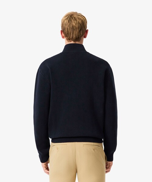 LACOSTE（ラコステ）の「コットンブレンドジップアップセーター / ドライバーズニット（ニット/セーター・メンズ・ホワイト/ネイビー・3/4/5）」の4枚目の写真