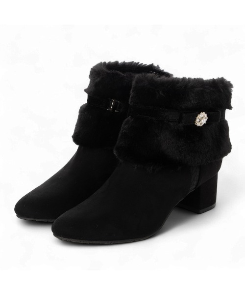 Pitti（ピッティ）の「4WAYファービジューリボンベルトショートブーツ（ブーツ・レディース・ブラック/ブラック系その他6/ブルーグレー・M/S/L）」の2枚目の写真