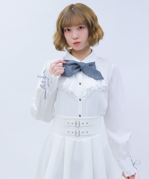 axes femme POETIQUE(アクシーズファムポエティック)の「2WAYストライプタイ付ブラウス(シャツ/ブラウス・レディース・キナリ/サックスブルー/ブラック・MEDIUM)」の1枚目の写真